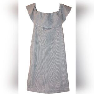 Banana Republic Striped Seersucker Off The Shoulder Dress Sz4 NWT Summer Cruise